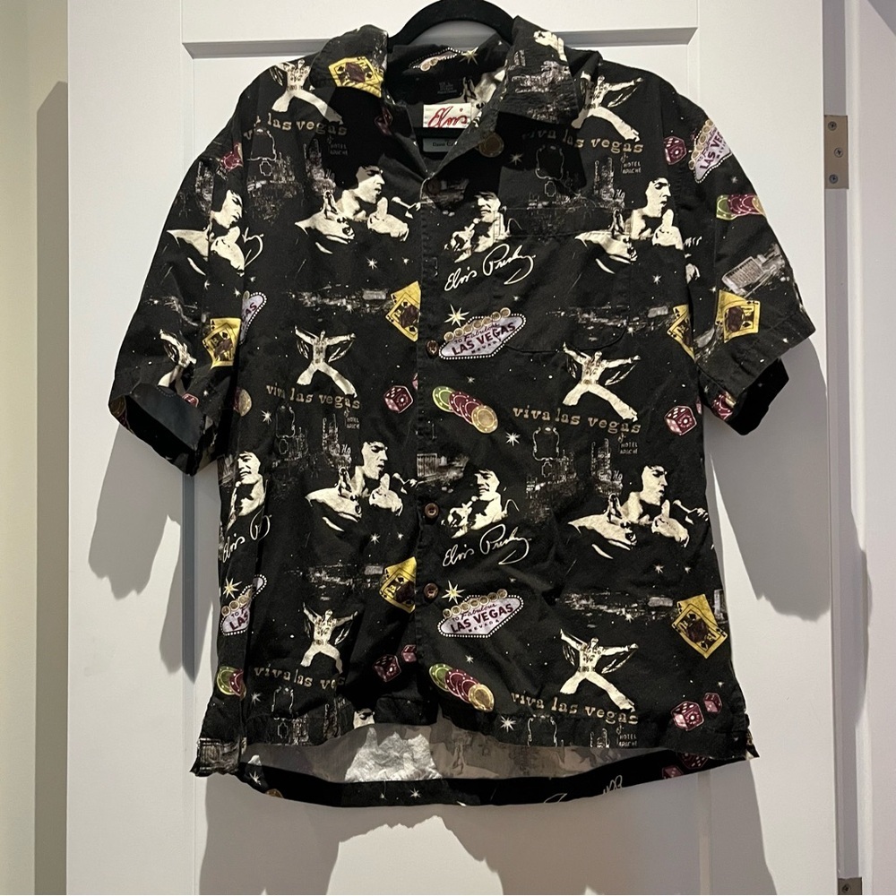 Vintage David Carey Elvis "Viva Las Vegas" Graphic Oversized Camp Shirt L